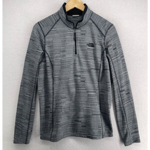 THE NORTH FACE Sweatshirt Womens M Fleece Striped 1/4 Zip Base Layer Gray